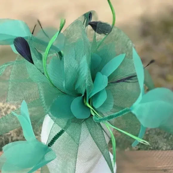 SOLD Emerald Derby FascinatorvFloral Statement Hat Race Day Wedding Guest Garden - Picture 5 of 12